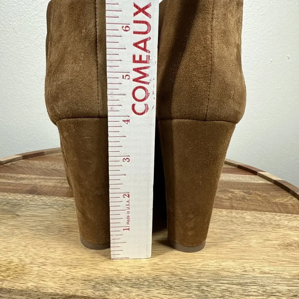 Dee Keller Suede Open Toe Pull On Platform Wedges‎ Caramel Size 38 Italy